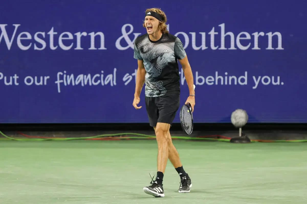 Alexander Zverev of Germany reacts during the semifinal round at the Western & Southern Open at Lindner Family Tennis Center