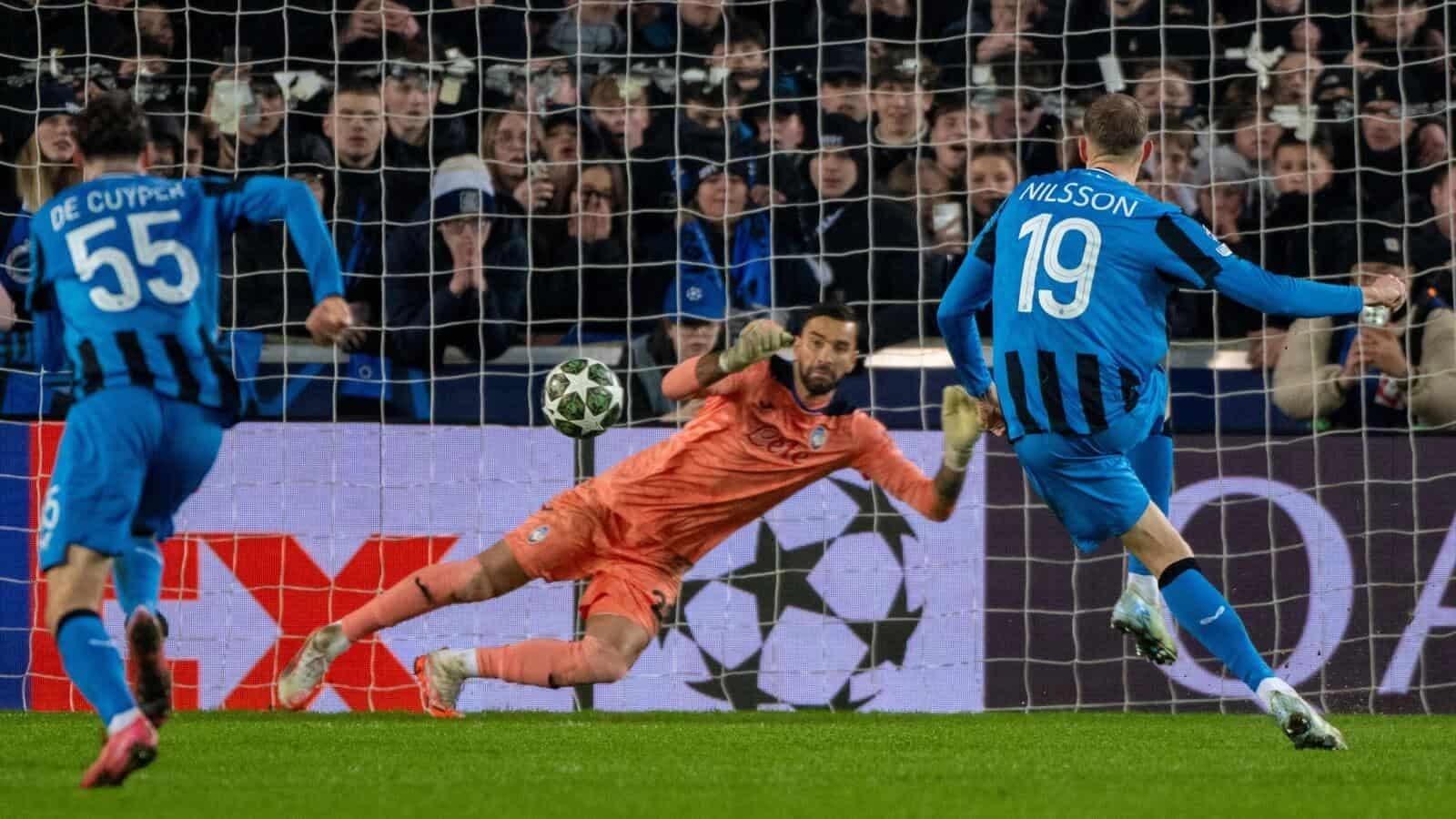 Gustaf Nilsson of Brugge scores a goal from a penalty kick
