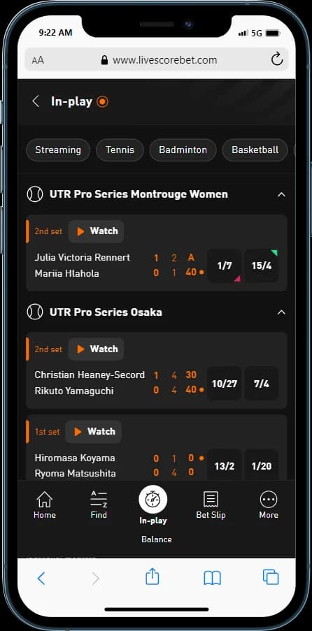 LiveScoreBet In Play Bet