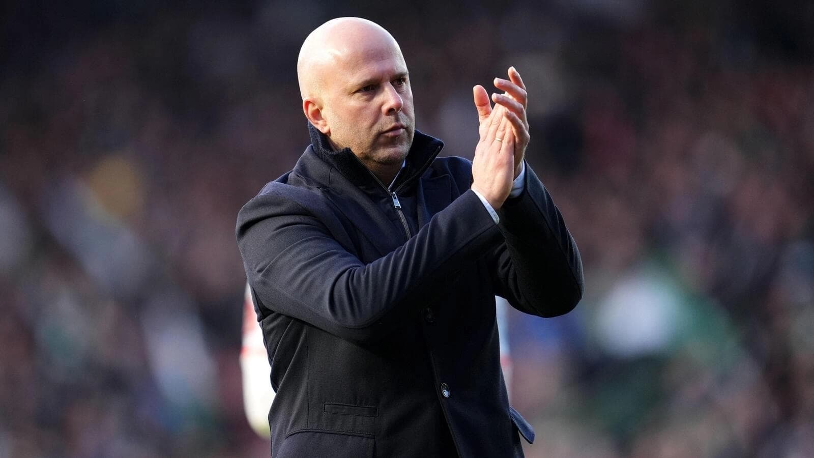Liverpool manager Arne Slot appears dejected after the Emirates FA Cup fourth round match