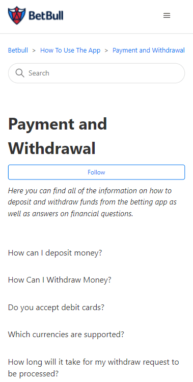 Check out the Payment and Withdrawal section at BetBull