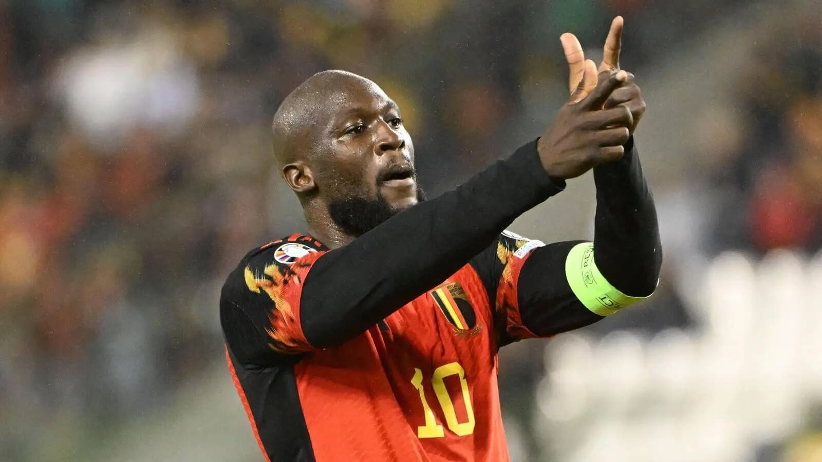 Romelu Lukaku of Belgium celebrates after scoring