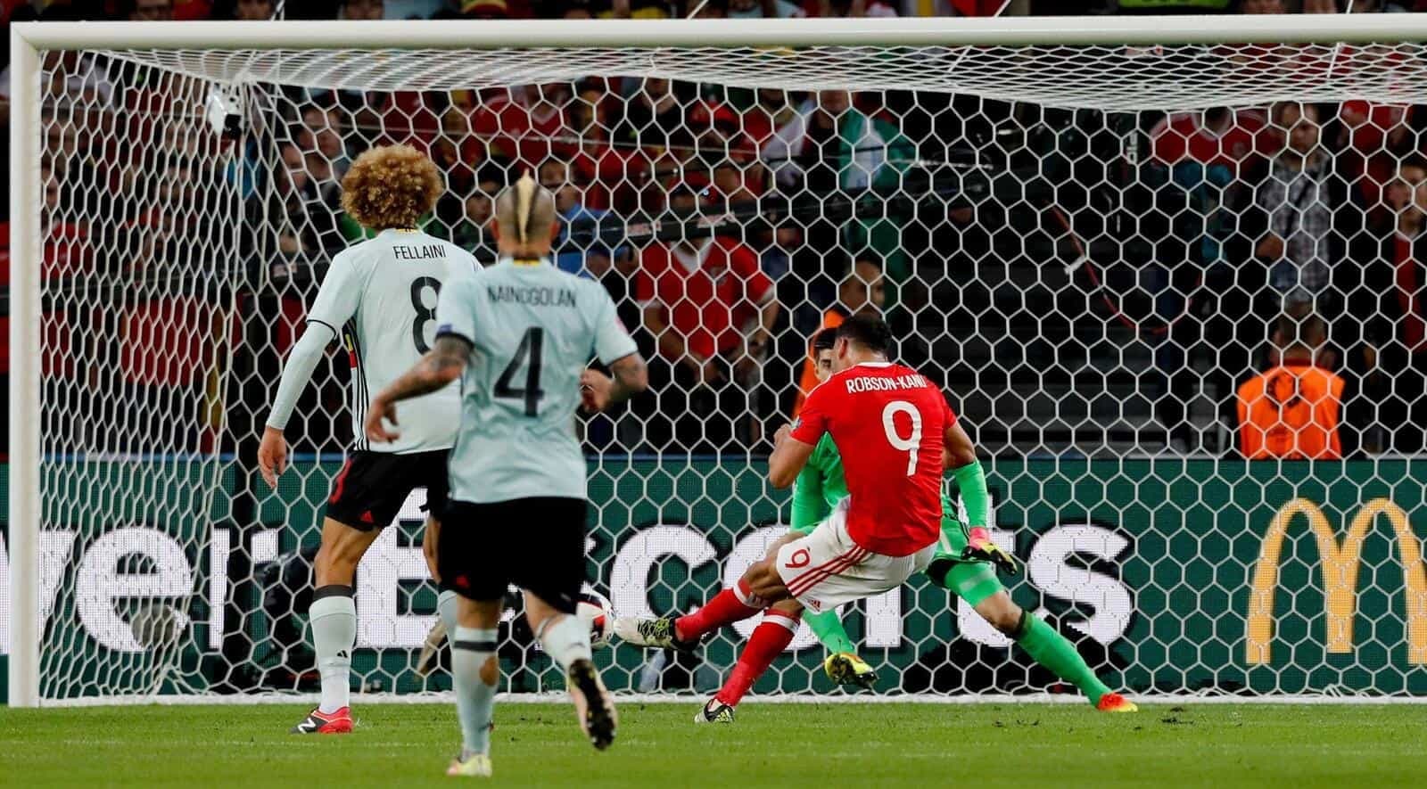 Wales' Hal Robson Kanu scores his side's second goal