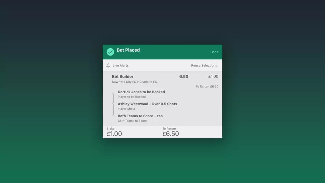 bettingexpert - bet365 New York City v Charlotte Bet Builder Slip