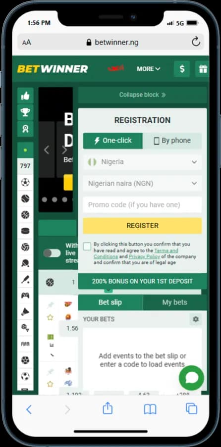 BetWinner Sign Up Offer - 200% welcome bonus of up to ₦100,000 on your first deposit