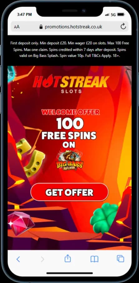 Hot Streak Casino Welcome Bonus - 100 CASH SPINS ON BIG BASS SPLASH