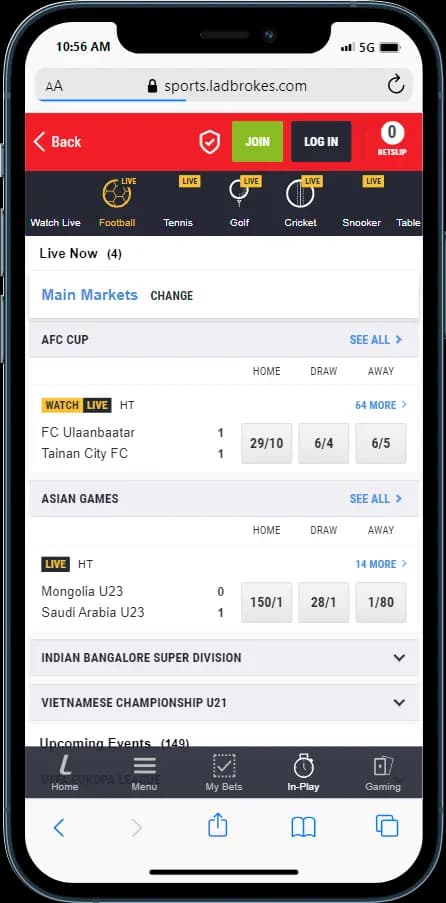 Ladbrokes Bookmaker - In play betting