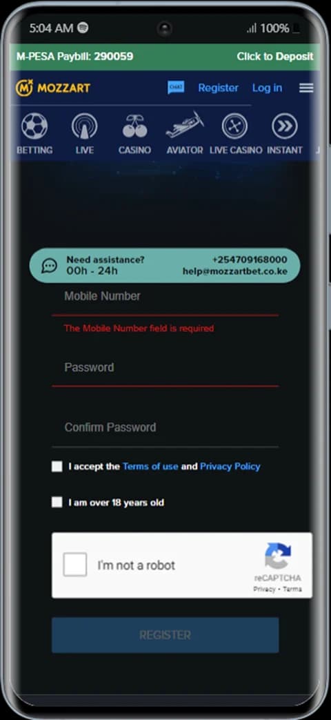 How to register Mozzartbet Casino